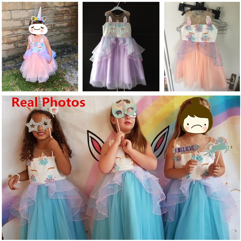 Flickor enhörning tutu klänning sommar barn prinsessa vestido flickor födelsedagsfest klänning barn sommar klänningar 3-8y barn kläder