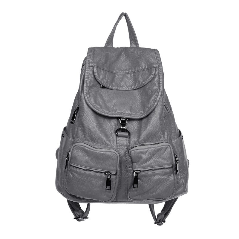 Weiche gewaschen leder rucksack für mädchen wasserdichte vintage rucksäcke frauen große multifunktions kühlen bagpack frauen: Grau