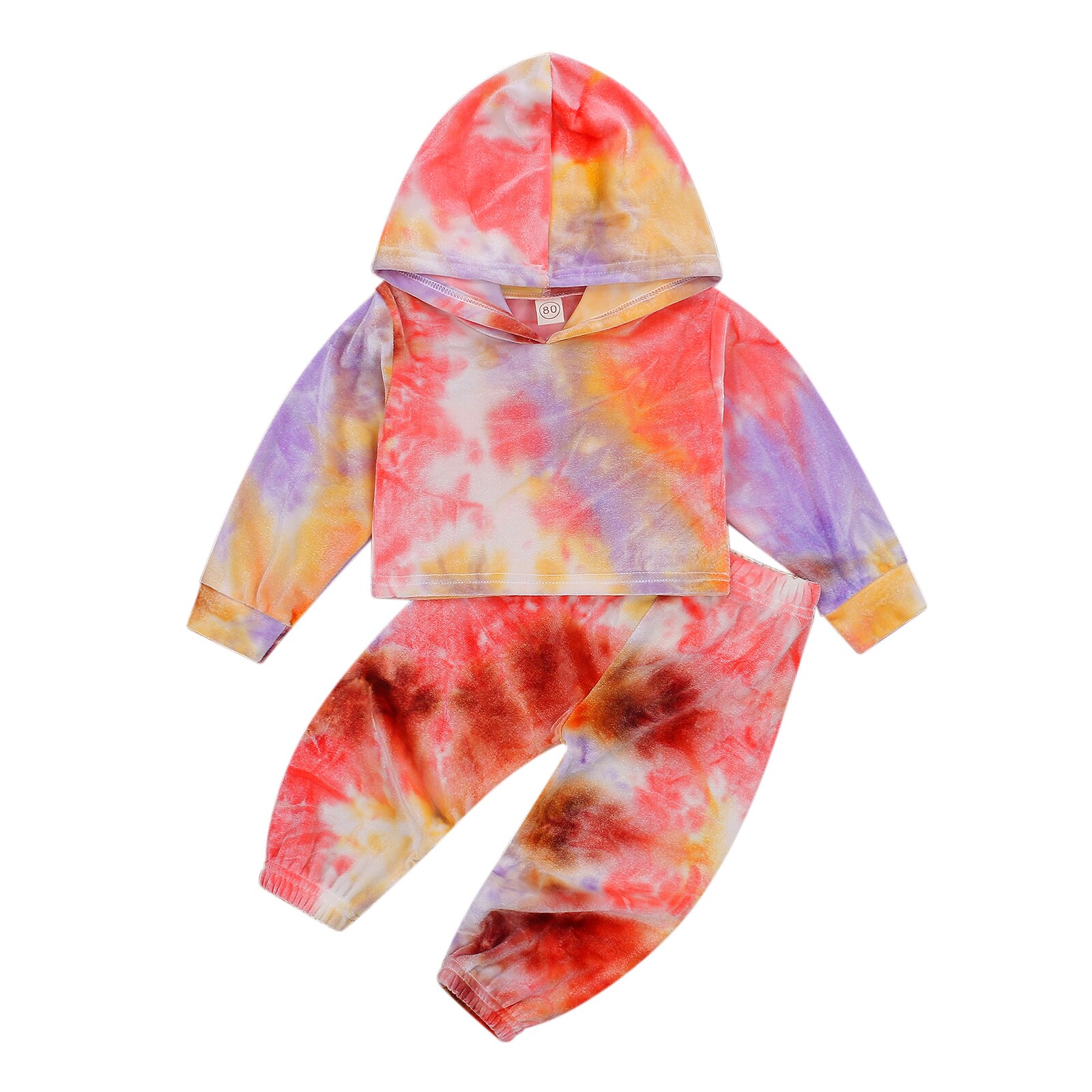 Costume teint par cravate 2 pièces pour petites filles, haut à capuche à manches longues en velours pour enfants, pantalon Long à taille élastique: 2 / 18M
