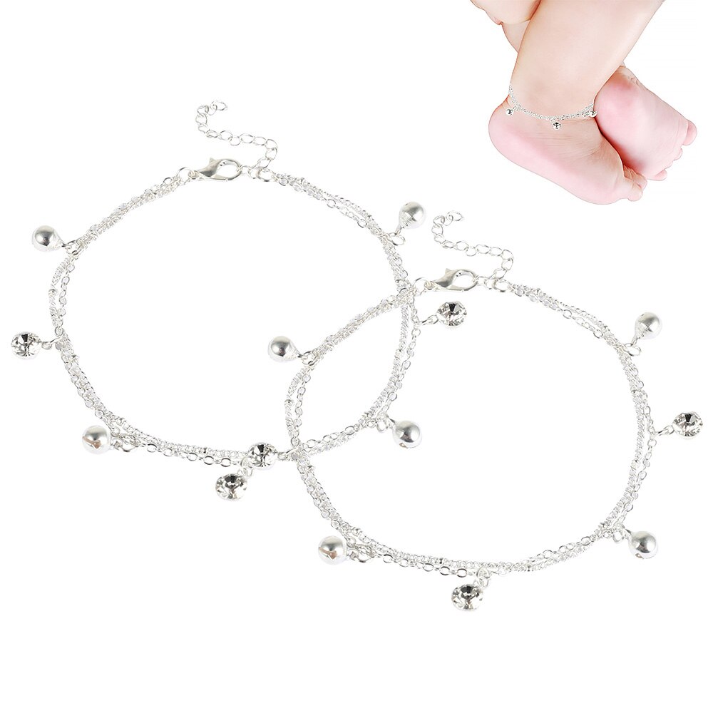 Pulsera tobillera de bebé, pulsera de tobillo con cuentas de piedra blanca para el pie, pulsera de pierna de Metal para bebé