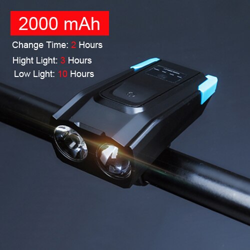 2000/4000mAh Smart Induktion Fahrrad Front Licht Kit USB Aufladbare LED Rücklicht Und Scheinwerfer Mit Horn Taschenlampe Für fahrrad: 2000 blue