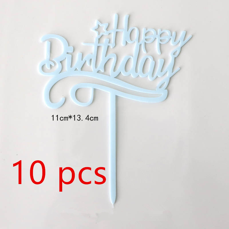 10 Uds. De oro , adorno para tarta de feliz cumpleaños, acrílico dorado y negro, adorno para tarta de de cumpleaños para niños, decoración de postre, para Baby Shower: Amarillo claro