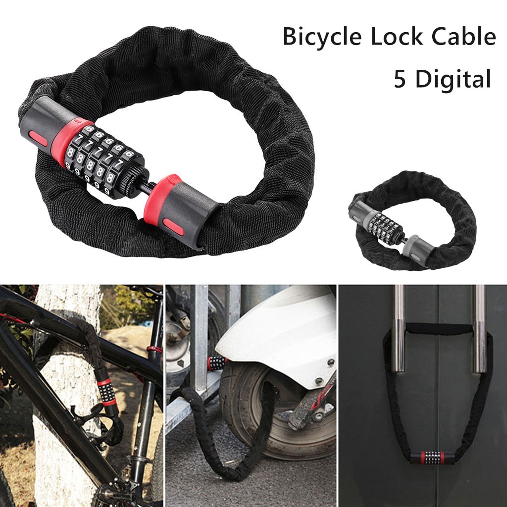 Bike Bicycle Lock Cable 5 Digital Heavy Duty Bike Combination Chain Padlock Ultra-light Portable Lock Bicycle Safety Stable #j4s