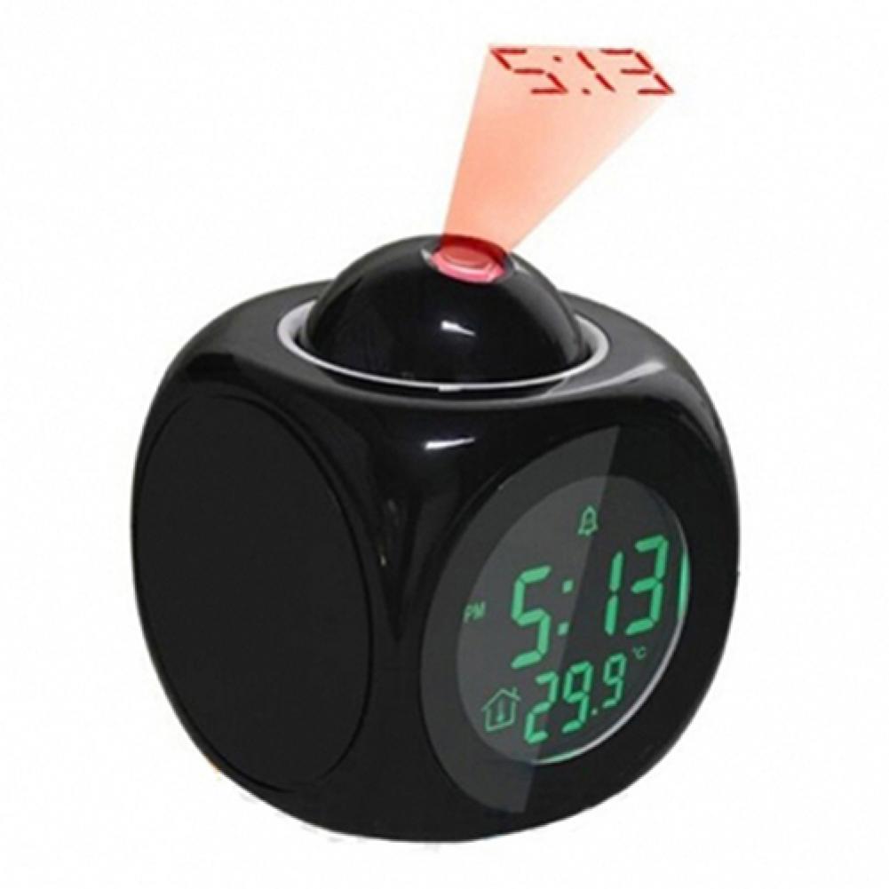 Multifunction LCD Display Voice Talking Projection Time Temp Display Alarm Clock: Black