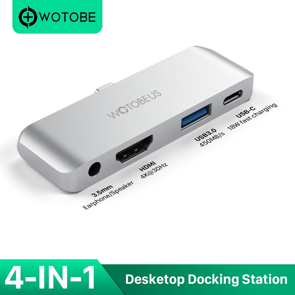 USB C Hub, 4-In-1 hub to HDMI audio 3.5 USB PD charging type-C docking station For MacBookPad Pro Surface S9/S10/note Mate