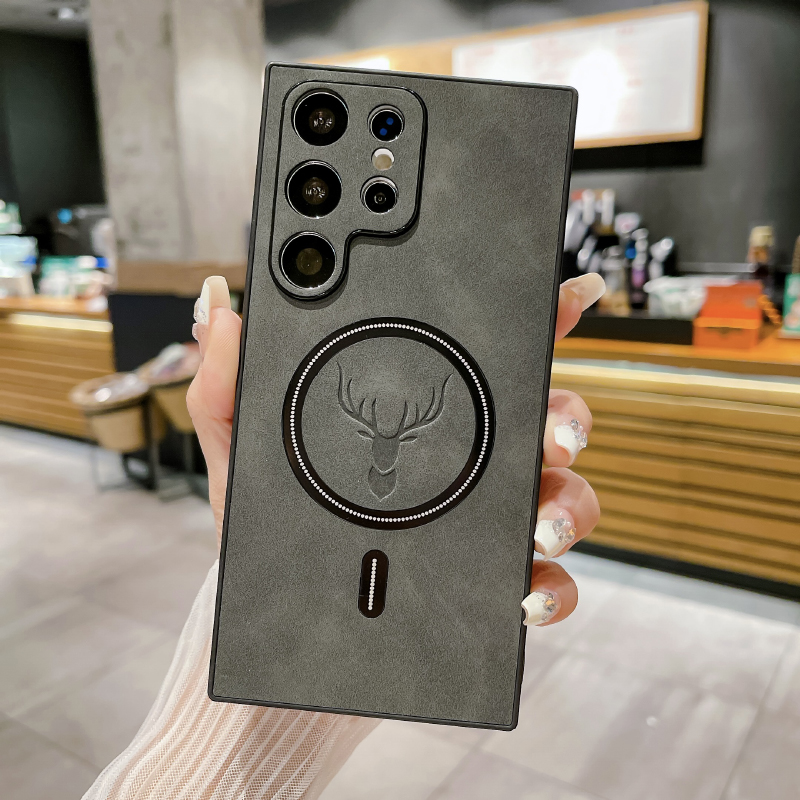 Pour Magsafe magnétique sans fil charge luxe étui de téléphone en cuir pour Samsung S25 Ultra S23 S22 S24 Ultra Plus pare-chocs couverture arrière: Black / Pour Samsung Galaxy S24 Ultra