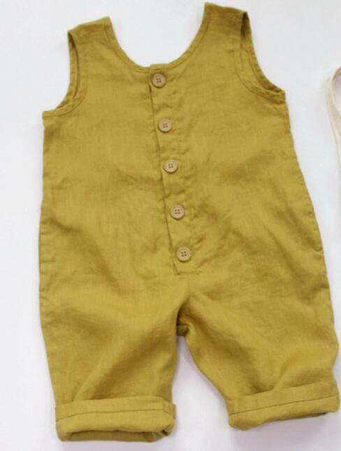 Enfants combinaisons coréen japon garçons filles lin combishorts sans manches combinaisons 1-7 ans: Or / 4T