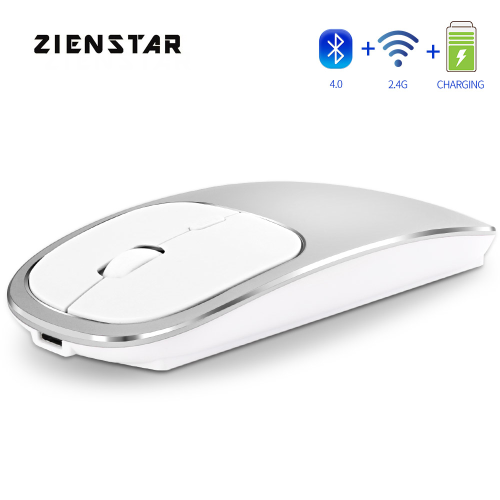 Zienstar Rechargeable 2.4GHz Wireless Bluetooth Mouse,Dual Mode Ultra-Thin Silent Mice Compatible with Apple Mac Laptop Computer