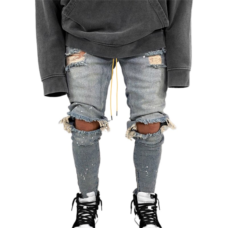 Skinny Jeans men Streetwear Destroyed Ripped Jeans Homme Hip Hop Broken modis male Pencil Biker Embroidery Patch Pants