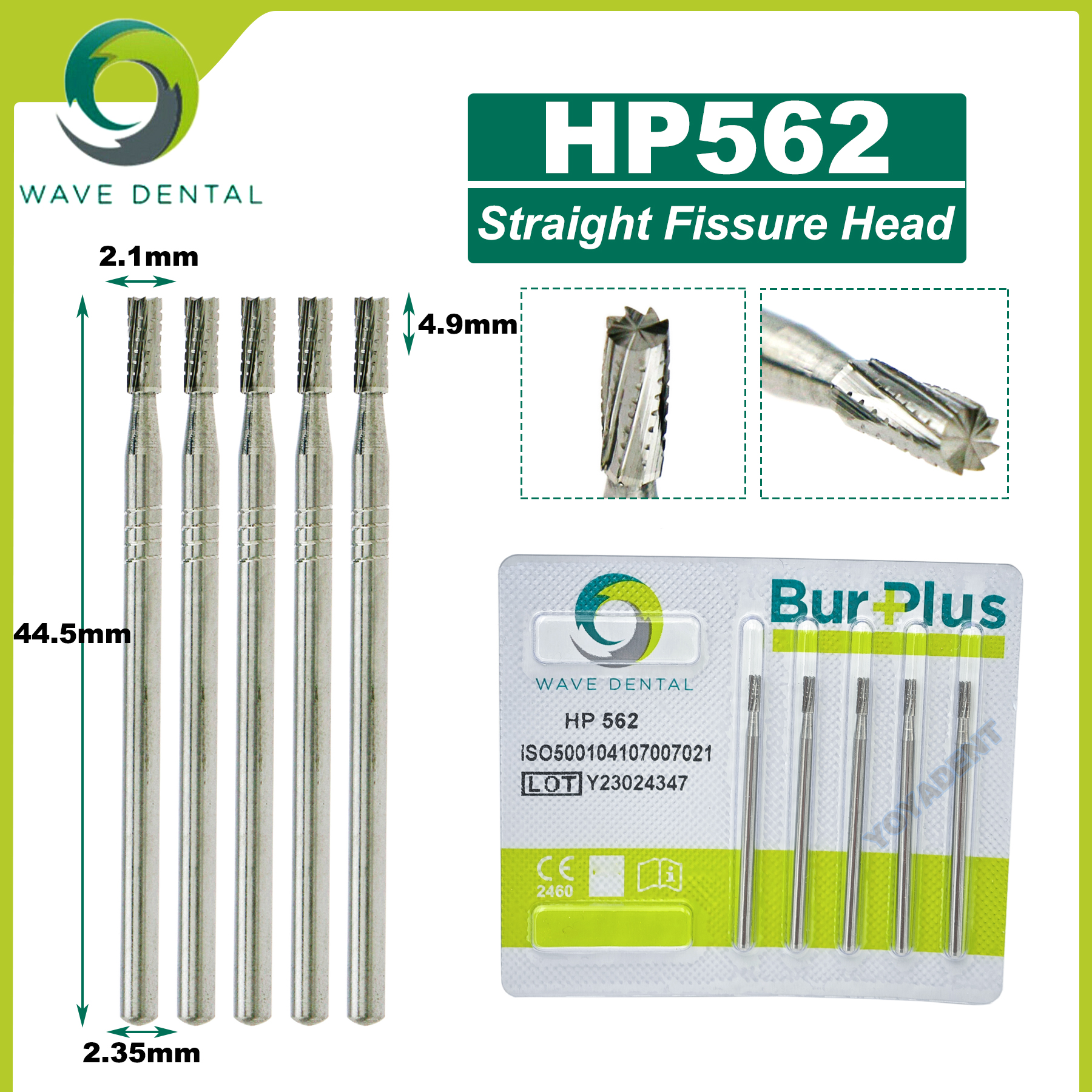 Fraises dentaires en carbure de tungstène WAVE, forets de dentisterie, fraise dentaire HP Dia 2.35mm pour cône à nez droit, pièce à main à basse vitesse 5 pièces/paquet