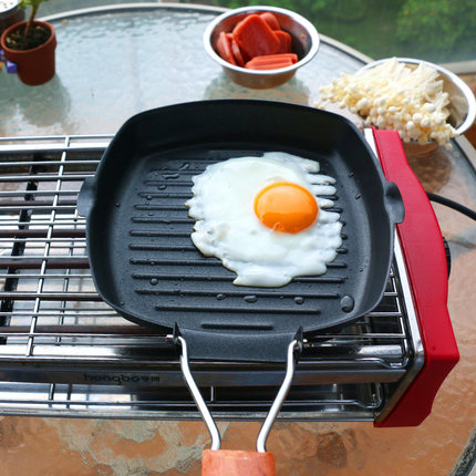 Non-Stick Steak Frying Pan Cast Iron Steak Grill Pans Frying Pan Wooden Handle Folding for Kitchen Fry Cooking Steak