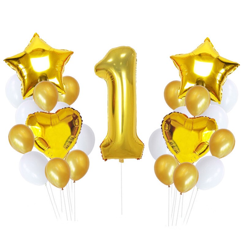 25Pcs/set Blue Number Foil Latex Balloons for Kids Birthday Party Decoration 1st One Year Birthday Boy Decor Baby Shower Balloon: Gold
