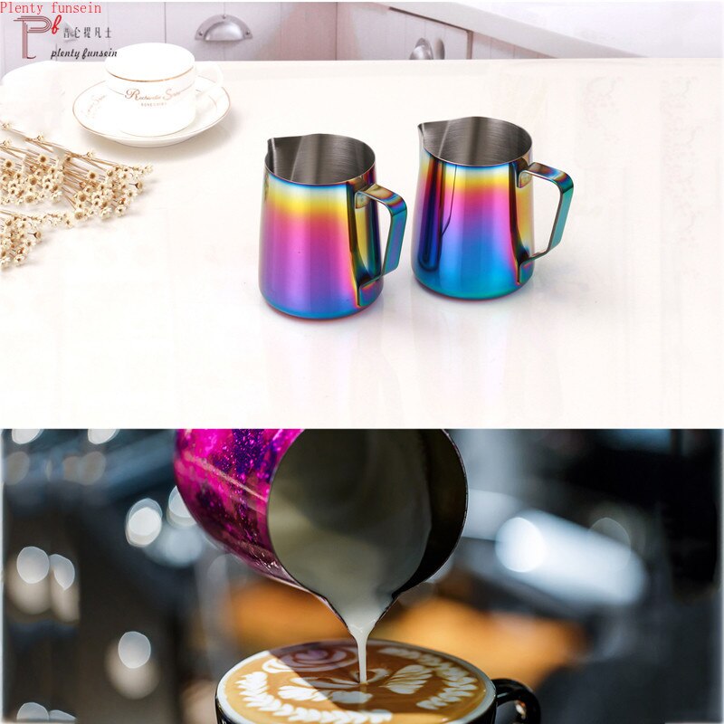 Mjölkkanna i rostfritt stål skummande kanna spets dra blomma kopp kaffeskummare latte art skum verktyg kaffe 350ml 600ml