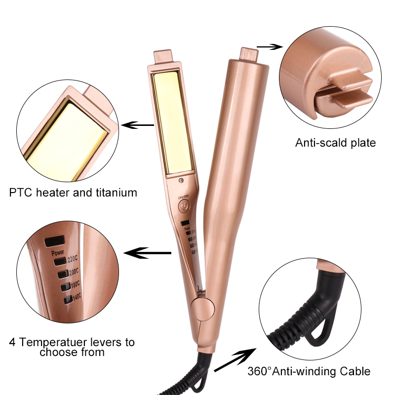 Hair Curler Gold 2 in 1 Straightening Iron Hair Curler Curling Iron Salon Hair Curling