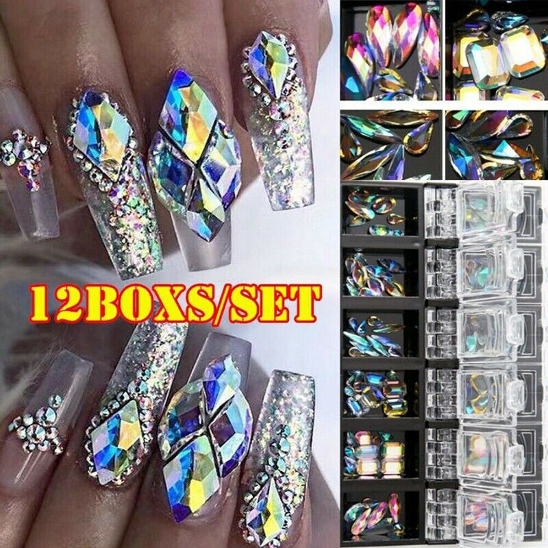 Shiny Ab Diamant Nail Rhinestones Glitter Glas Crystal Flat Terug Gems Stenen 3D Nail Art Tips Decoraties Studs Kralen Charms