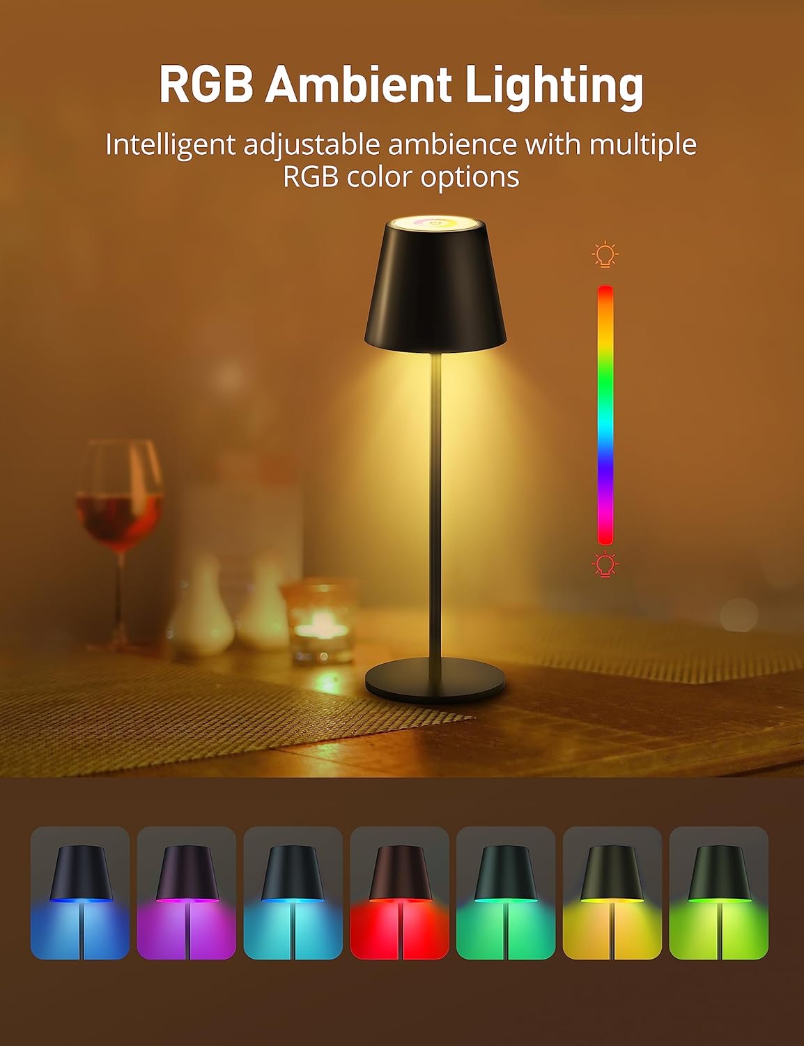RGB-Akku-Tischlampe, RGB-Tischlampe mit wiederaufladbarem Akku und Touch-Steuerung, dimmbare Tischlampe für Nachttischlampen im Schlafzimmer