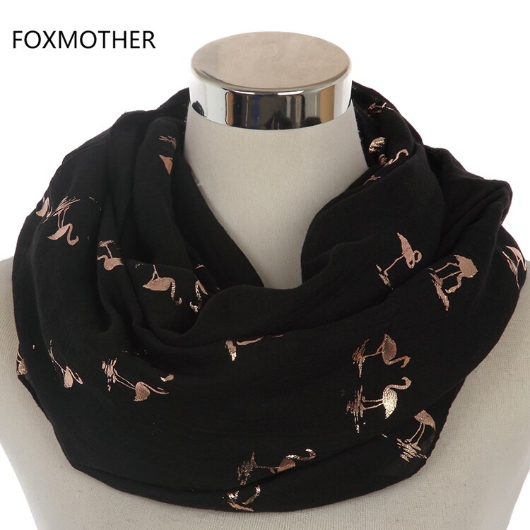 Foxmother Mode Glanzende Roze Mint Bronzing Folie Goud Flamingo Swan Ring Sjaal Snood Foulard Sjaal Vrouwen: Black Loop
