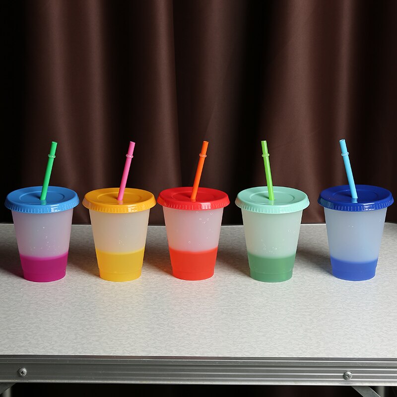 PP Plastic Water Bottle Temperature Color Changing Cold Cup Beautiful Tumblers Color Changing Cold Cups Cold Cup: 06 5pcs