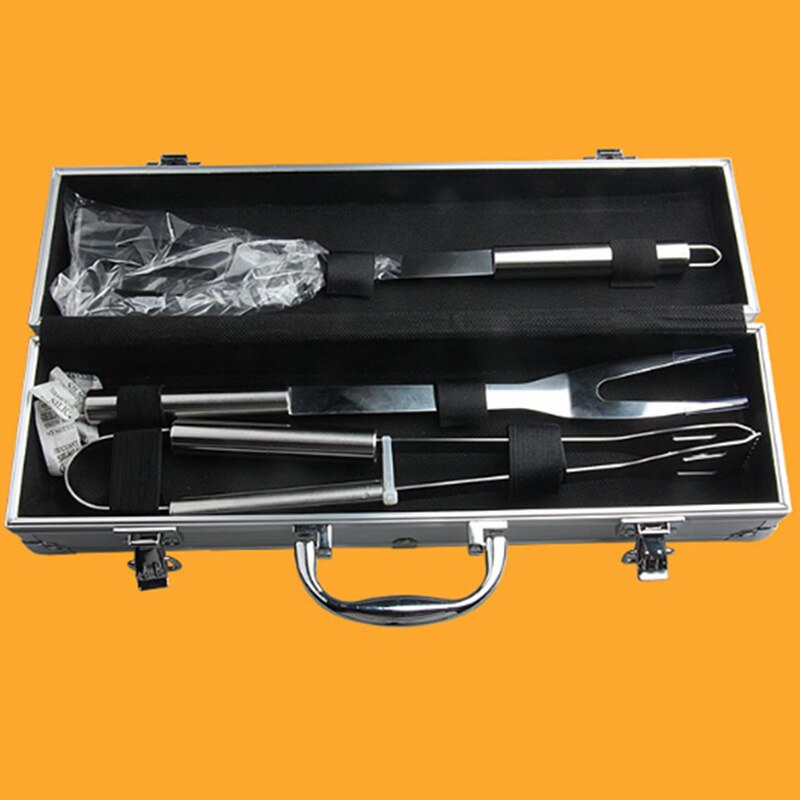 Utensilios de cocina de acero inoxidable, Juego de 3 piezas de caja de aluminio para parrilla, conjunto de combinación de herramientas para barbacoa y barbacoa con caja de aluminio