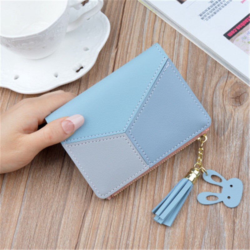 Wallet Short Women Wallets Zipper Purse Patchwork Panelled Wallets Trendy Coin Purse Card Holder Leather