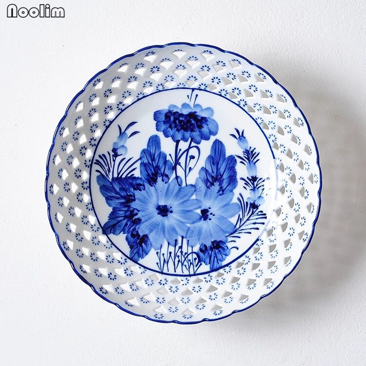 Fondo Chino de porcelana azul y blanca para porche, decoración creativa de pared con plato de ciruela para colgar en la sala de estar y el hogar,: B