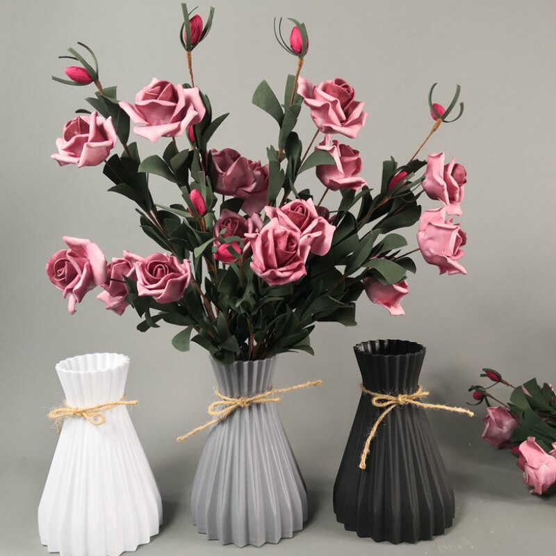 Vase dekoration husholdning plast vase hvid rattan talje vase håndværk vase dekoration hjem blomster pige kurv til bryllup