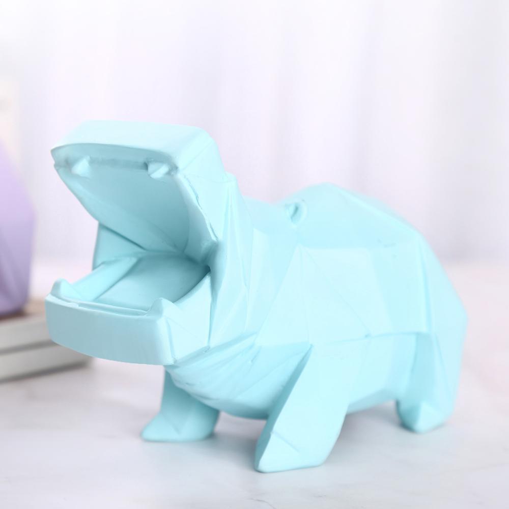 Mini mignon animaux tirelire polygone hippopotame ours polaire pour enfants adultes tirelire économiser des pièces de monnaie boîte décoration en plastique sûr: blue hippo