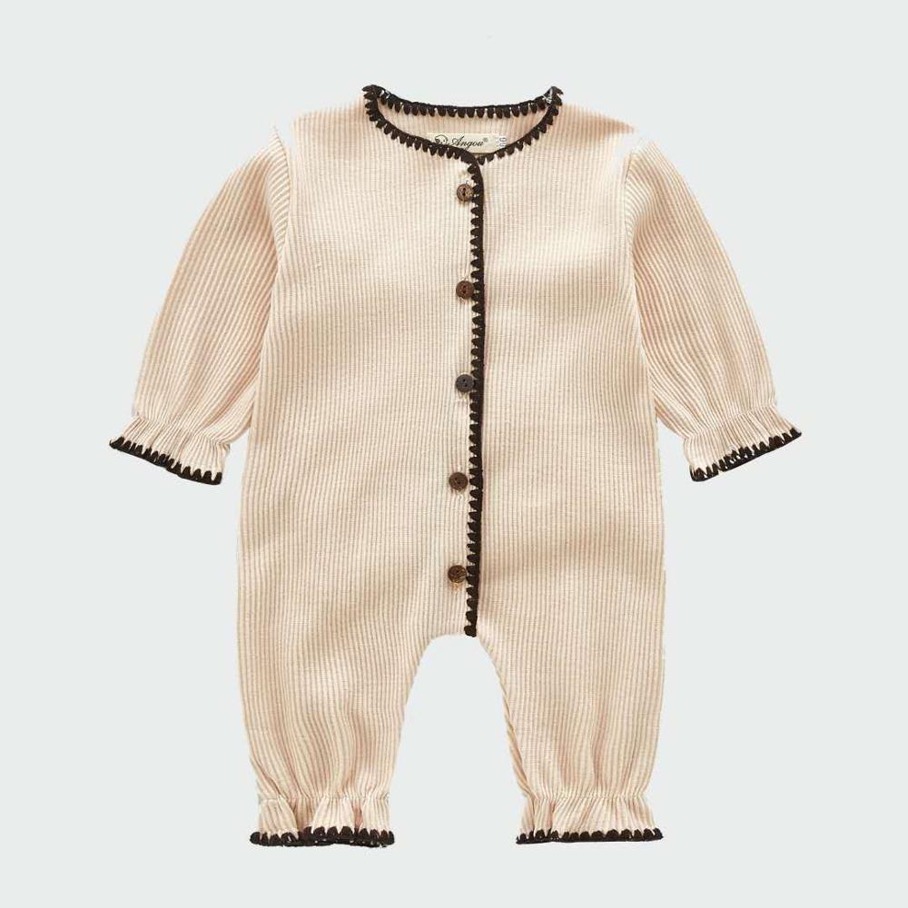 2020 primavera e outono coreano bebês e crianças bonito e delicado de malha de uma peça macacão meninos e meninas suave confortável: Cáqui / 12 m