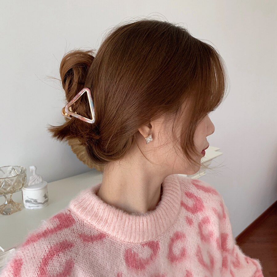 HangZhi Neue Koreanische Bunte Hohl Dreieck Kleine Haar Klaue Acetat Haar Styling Clip Klemme für Frauen Haar Zubehör