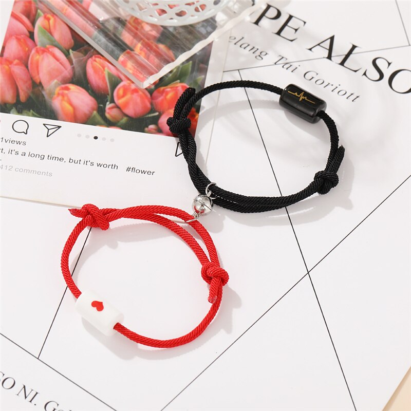 Pulsera magnética con bolas magnéticas para pareja, brazalete Unisex de la amistad con bolas, corazón de amante, Día de San Valentín, 2 unids/set por juego