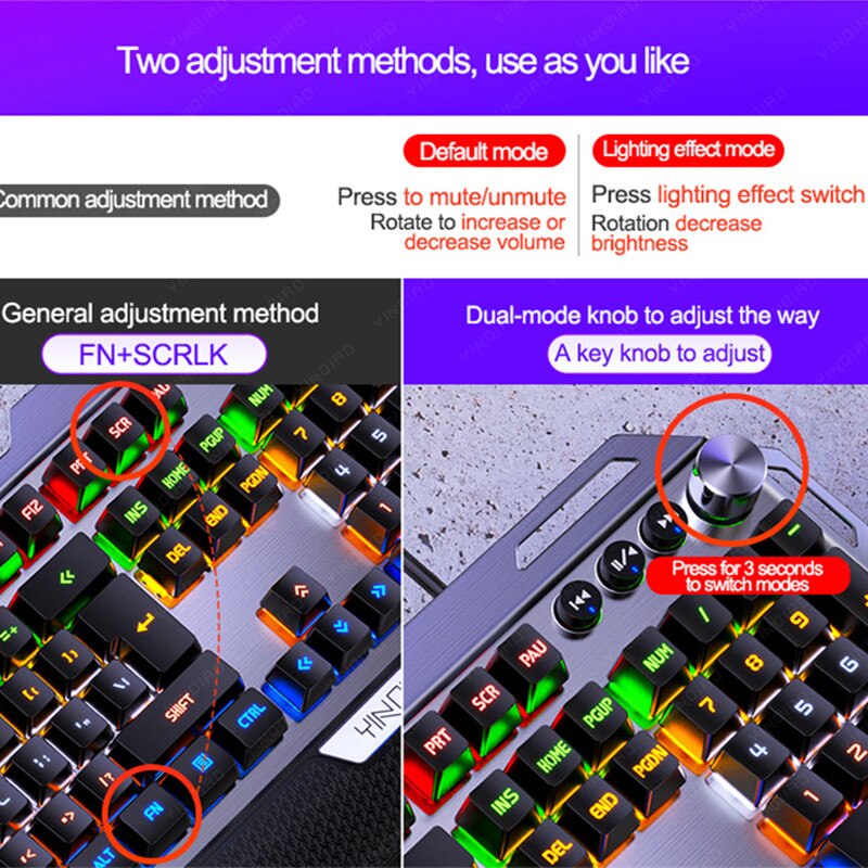 K100 Metal Real Mechanical Keyboard Gaming with Wrist Rest Knob Blue Axis USB Wired Backlit Running Lamp Keyboard for Gamer PC