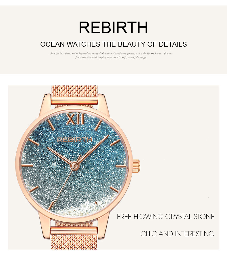 Wiedergeburt Original Damen uhren wasserdicht Treibsand lässig Zifferblatt Gittergewebe Armbinde kleine Damen uhren Mädchen Uhren