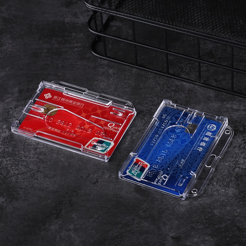 Double Sided Multi-use Hard Plastic Badge Work ID Card Holder Protector Cover Case ID Card Holder Name Card Office School