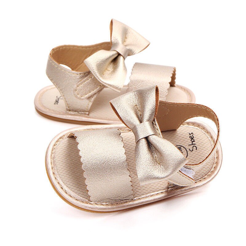 Sommer søde nyfødte baby baby piger bowknot prinsesse sko toddler sandaler pu skridsikre gummipiger sko størrelse 0-18m: Guld / 7-12 måneder