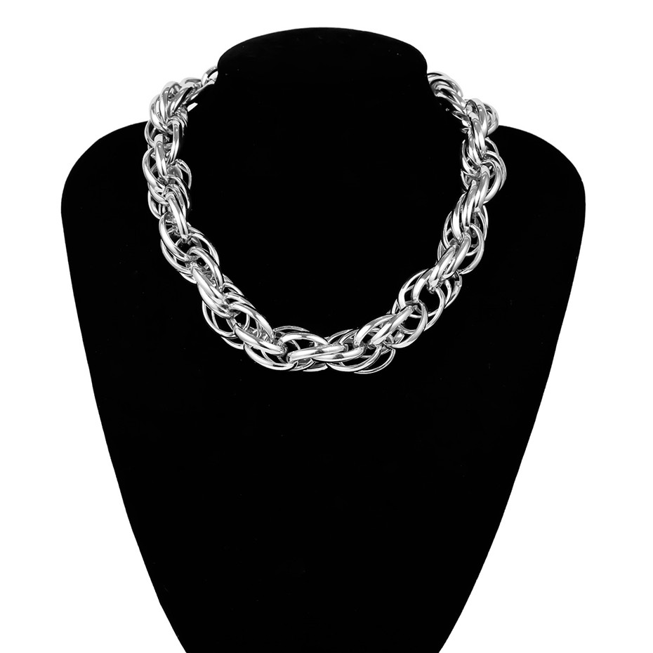 Punk gotisk stor chunky kæde choker halskæde krave tilbehør steampunk mænd cubansk tyk twist kæde halskæde til kvinder smykker: Sølvfarvet