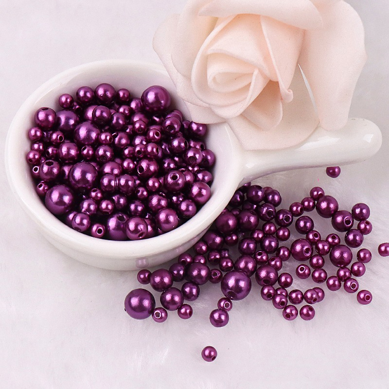 Cuentas de perlas de imitación ABS con agujero, 150 piezas, espaciador redondo de plástico acrílico de 3/4/6/8MM para fabricación de joyas DIY: Morado