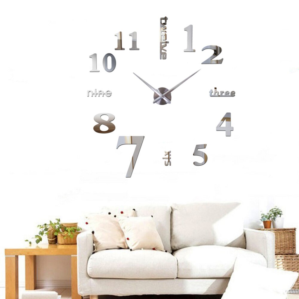 Modern 3D Frameless Large Wall Clock Watches Hours DIY Room Home Decoration (Black) (Battery)