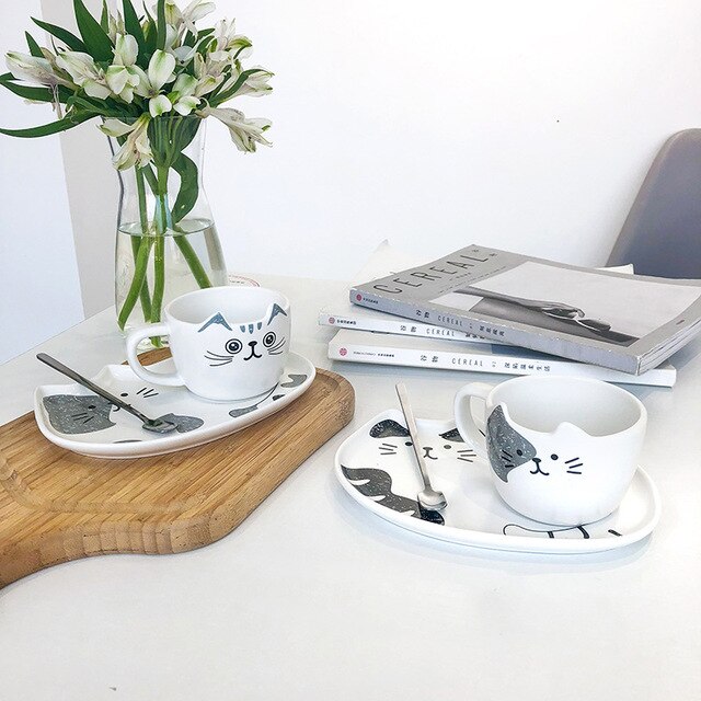 Juego de café de cerámica con mango de gato, taza de café creativa de Animal, juego de té, café, té y leche, novedad, 200ML: B
