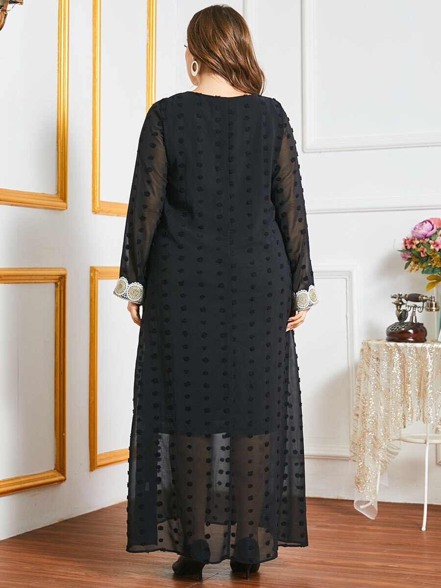 Vestido de encaje de gasa de manga larga para primavera y verano, Abaya bordado, Dubai, Turquía, musulmán, caftán Maxi,