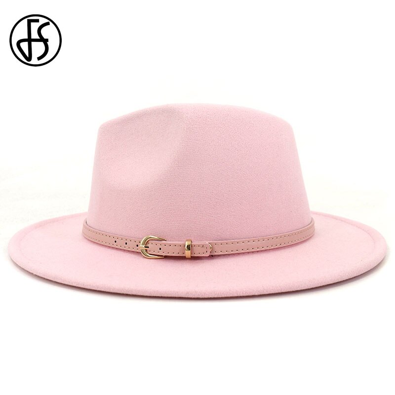 Fs roze vilten hoed winter fedora hoeden dames imitatie wol mix brede rand panama klassieke britse herfst dame jazz pet voor heren