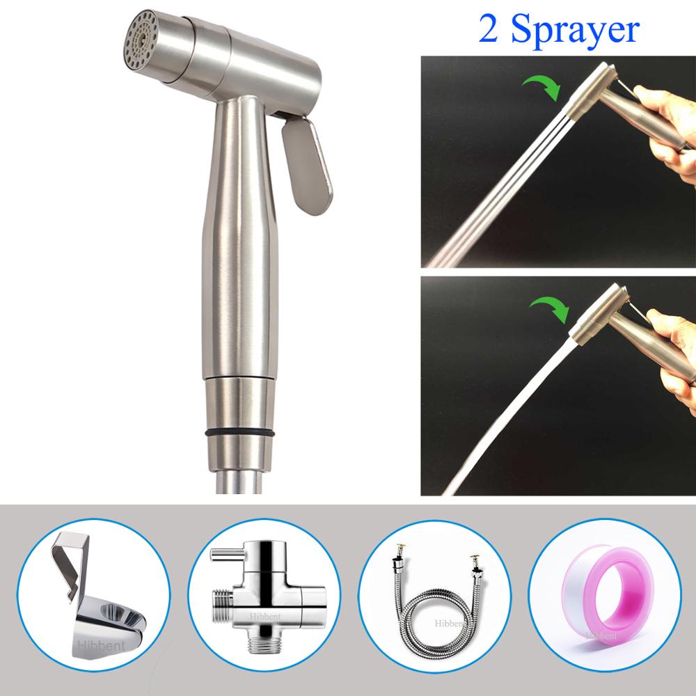 Toilet met twee functies, roestvrijstalen handdouche met bidet, dubbele sproeier, verstelbare douchesproeier voor persoonlijke reiniging