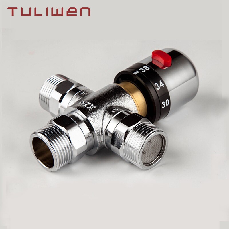 Solid Copper 3-Way Thermostatic Mixing Valve 3/4 Inch Solar Water Heater Valve Regulating Temperature Control Valve