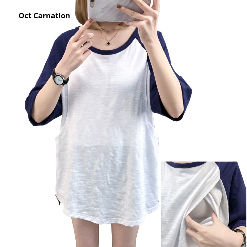 Bamboo Cotton Postpartum Nurse T-shirt Summer Pregnant Women Clothes Maternity Clothes 3906