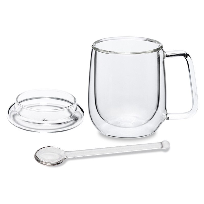 Taza de café de doble fondo con tapa, taza de cristal para botella de agua, creativa, para té, leche, desayuno, 300ml: 3PCS