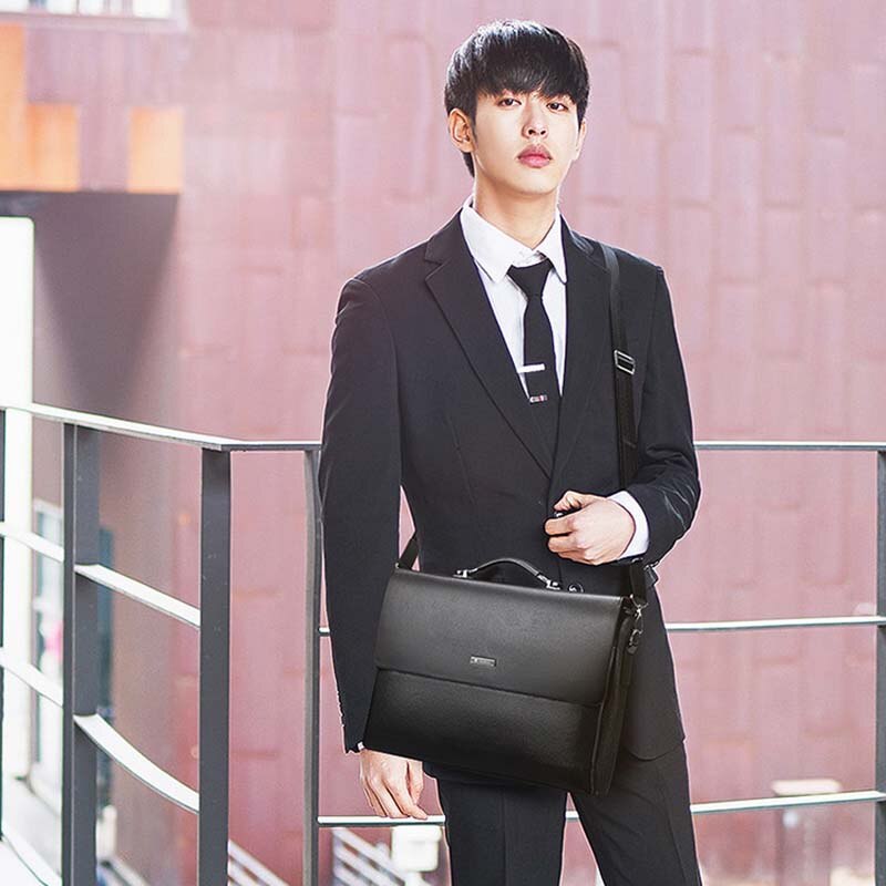 Business Leather Men Briefcase Laptop Handbag Tote Casual Man Bag For male Shoulder Bag Male Office Messenger Bag: black