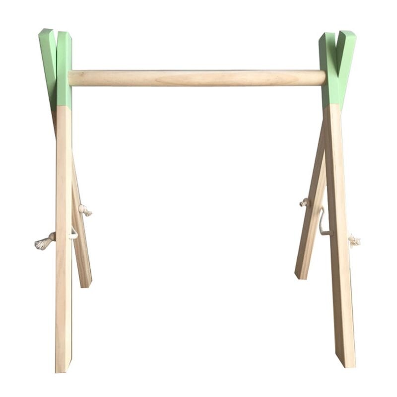 Nordic Simple Wooden Children Room Decorations Newborn Baby Fitness Rack Kids Sensory Ring-pull Toy: green