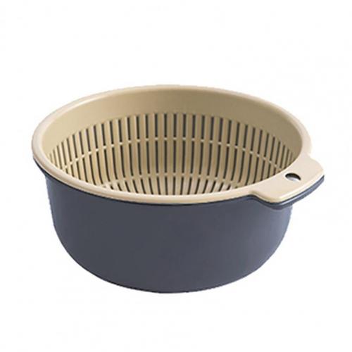 2Pcs/Set Excellent Colander Basket Multi-purpose Hanging Hole 3 Colors Multifunctional Fruit Vegetable Drain Colander Bowl: Blue / S