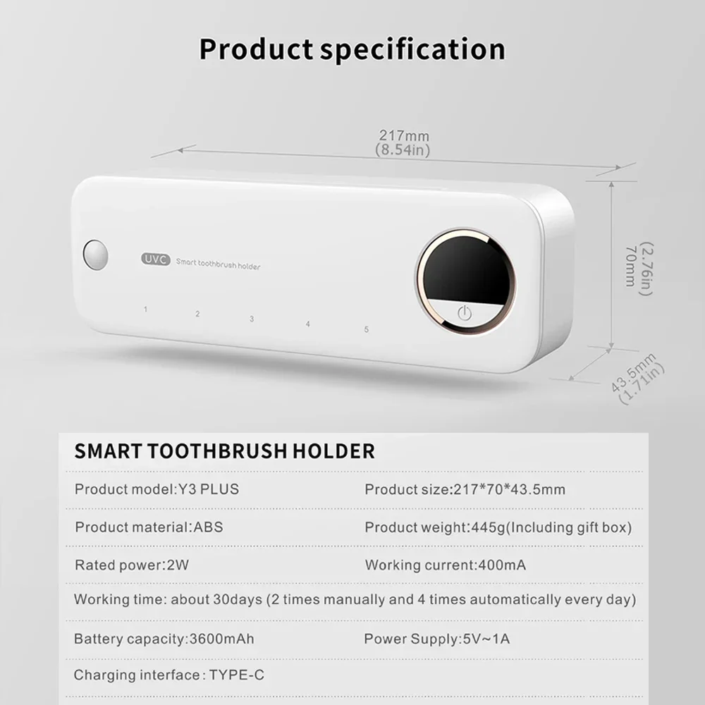 UV Toothbrush Razor Storage Sterilizer LED DisplayRechargeable Tooth Brush Holder Wall-Mount With Bathroom Accessori