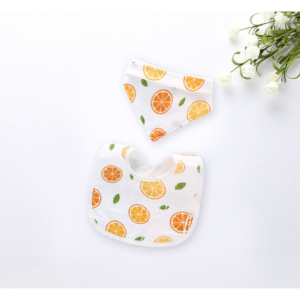 2 Pcs/Set Kids Cotton Feeding Meal Colla Burp Cloths For Boy&Girl Apron Infant Printing Bibs Baby Soft Bib Saliva Dripping Bibs: Lemon