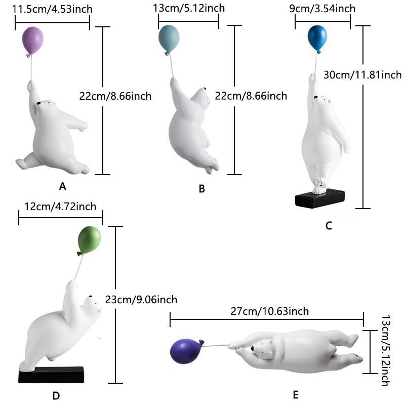 Balloon Polar Bear Wall Decoration Animal Sculpture Bear Statue Garden Flower Pot Decor Home Living Room Background Wall Hanging